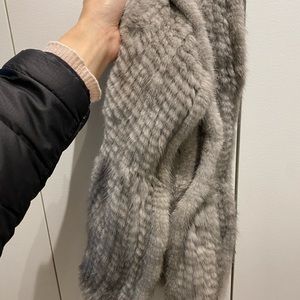 Real mink luxury long gray knitted scarf luxury